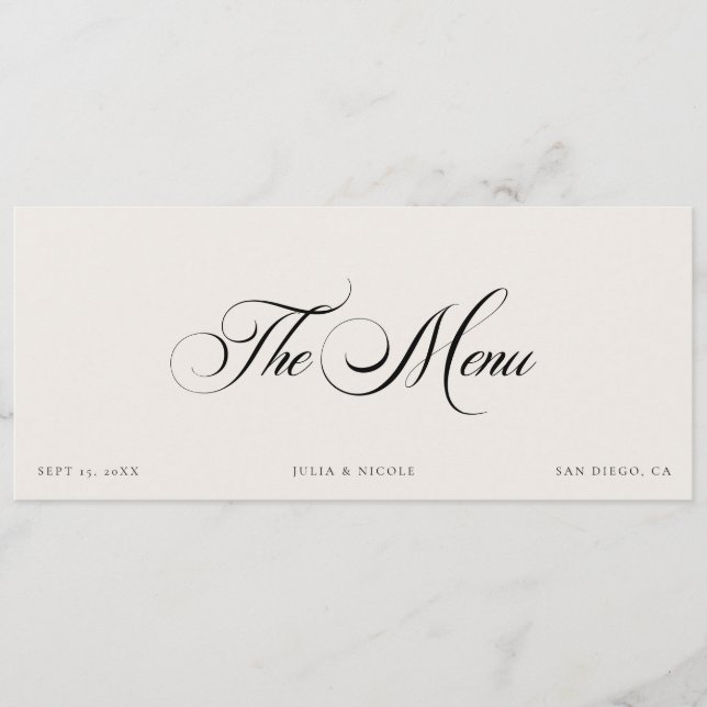 Tarjetas de menú para invitados de boda de marfil  (Anverso)