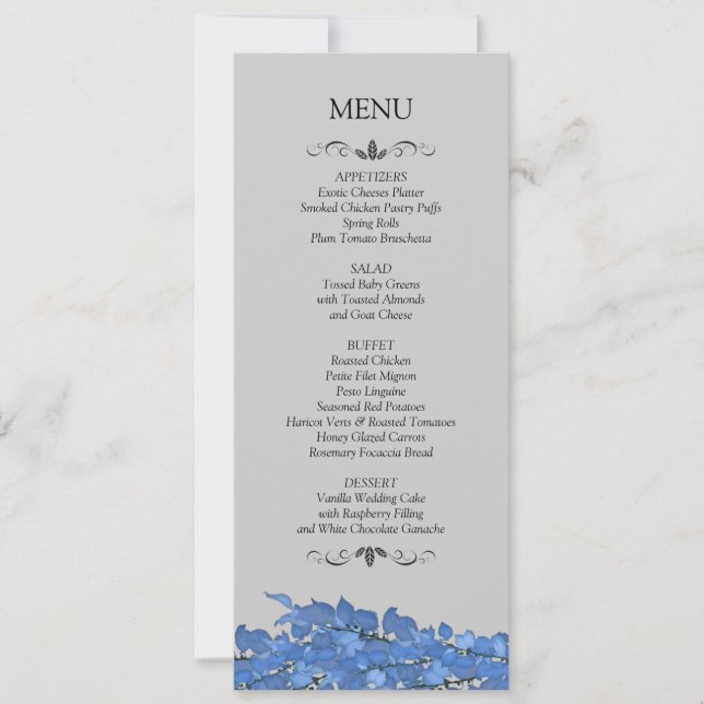 Tarjetas de Menú para Recepción de Boda (Anverso)