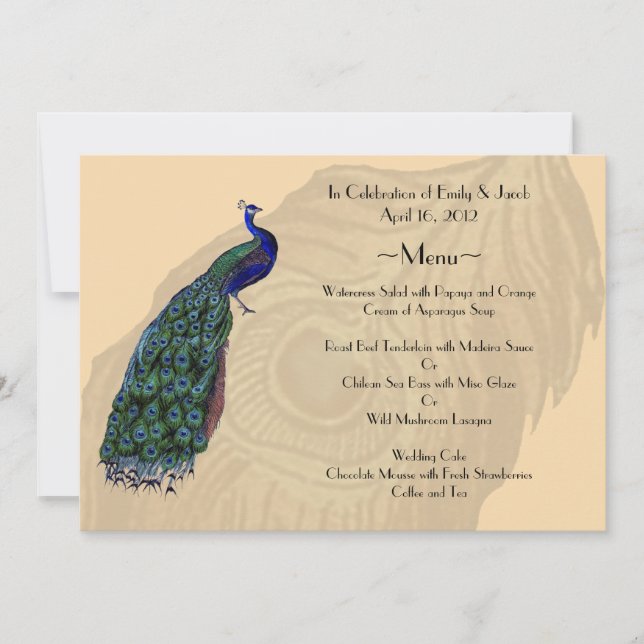 Tarjetas de menú Peacock de época (Anverso)