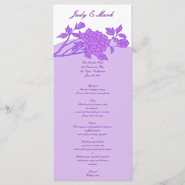 Tarjetas de menú Personalizado de flores moradas (Anverso)