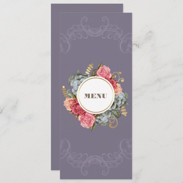 Tarjetas de menú Personalizado de pintura floral v (Anverso / Reverso)