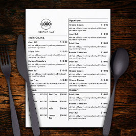 Tarjetas de Menú Planas para Mesas de Restaurante 