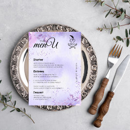 Tarjetas de menú Purple Elegant Wedding Table