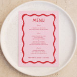 Tarjetas de menú Retro rosa y Onda Roja con ducha<br><div class="desc">Cartas de menú de Fiesta de Bodas Retro Rosadas y Oleadas Rojas</div>