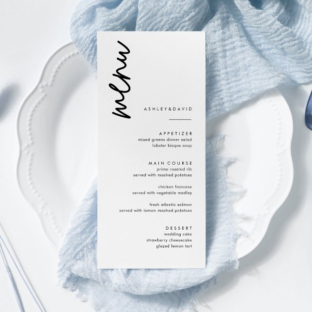 Tarjetas de menú simples de Bodas en blanco y negr (Subido por el creador)