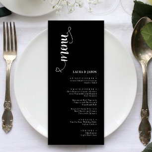Tarjetas de menú simples de Bodas en blanco y negr