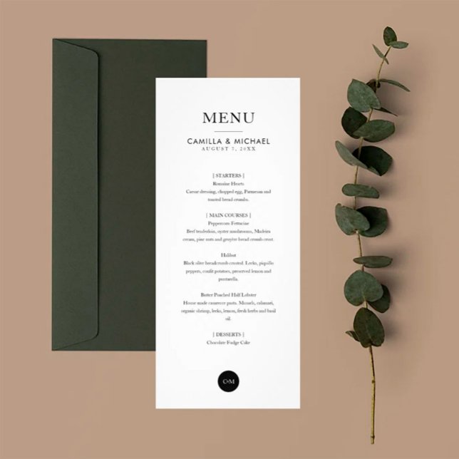 Tarjetas de menú verticales Boda moderno simple (Modern Vertical Wedding Menu Card.)