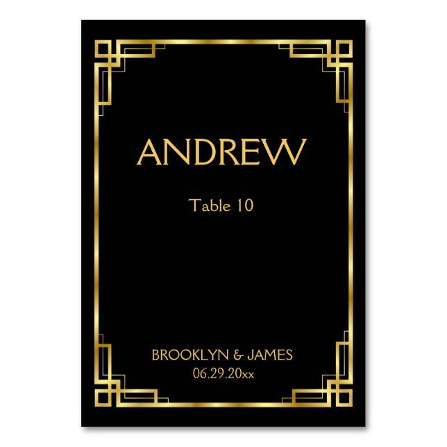 Tarjetas De Mesa Art Deco Black And Gold Boda (Anverso)