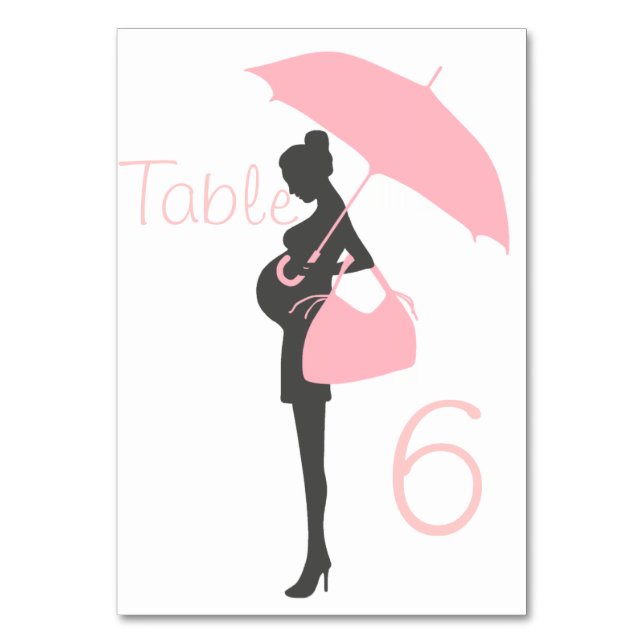 Tarjetas de mesa Baby Shower de silueta rosa (Anverso)