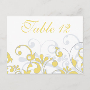 Tarjetas de mesa Boda amarillas, grises y blancas