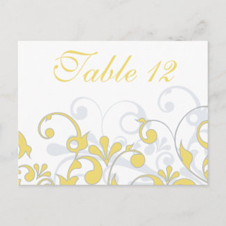 Tarjetas de mesa Boda amarillas, grises y blancas