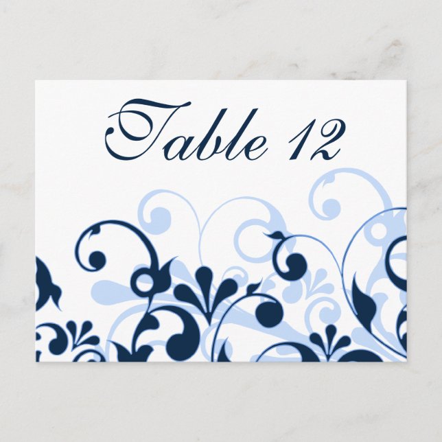 Tarjetas de mesa Boda azul marino, azul pálido y b (Anverso)