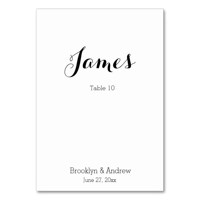 Tarjetas de mesa Boda de color blanco sencillo Col (Anverso)