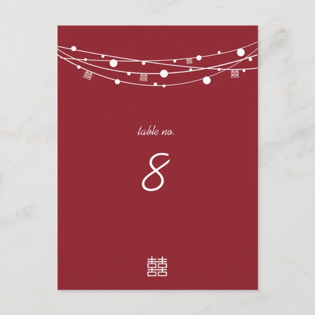 Tarjetas de mesa Boda de linternas de doble felici (Anverso)