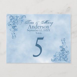 Tarjetas de mesa boda: Elegancia azul cielo