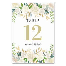 Tarjetas de mesa Boda Floral blanca y dorada