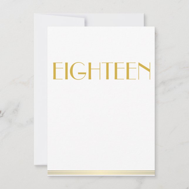 Tarjetas de mesa Boda Gold Great Gatsby Dieciocho (Anverso)