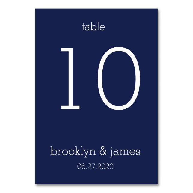 Tarjetas de mesa Boda moderno azul de la Marina (Anverso)