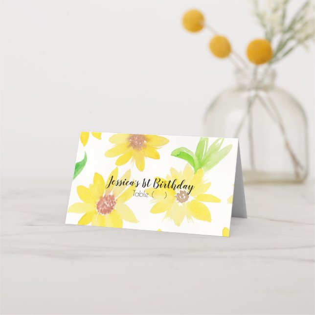 Tarjetas de mesa con patrón de girasoles en acuare (Anverso)