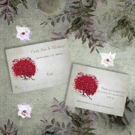 Tarjetas de mesa de árbol de hoja de corazón rojo