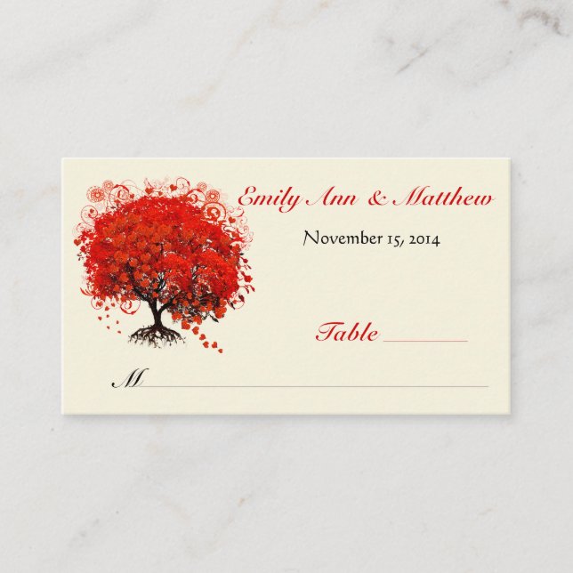 Tarjetas de mesa de árbol de hoja de corazón rojo (Anverso)