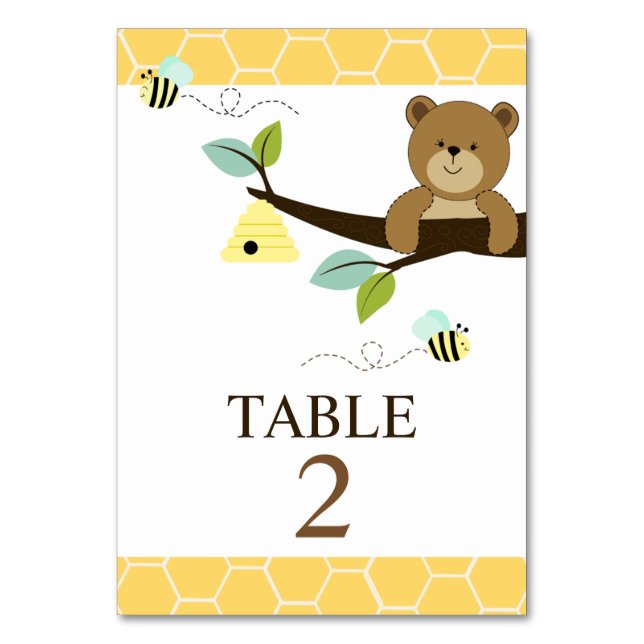 Tarjetas de mesa de bebe y oso de miel (Anverso)