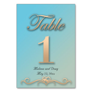 Tarjetas de mesa de boda aquamarina y melocotón