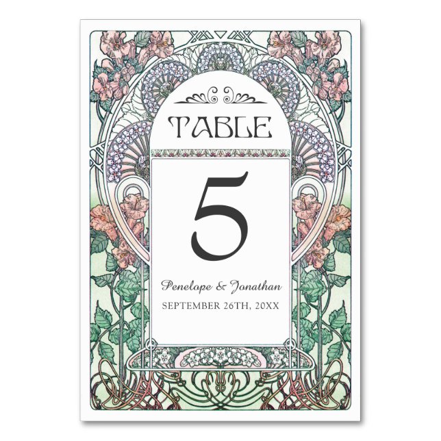Tarjetas de mesa de Boda Art Nouveau (Set #3) (Anverso)