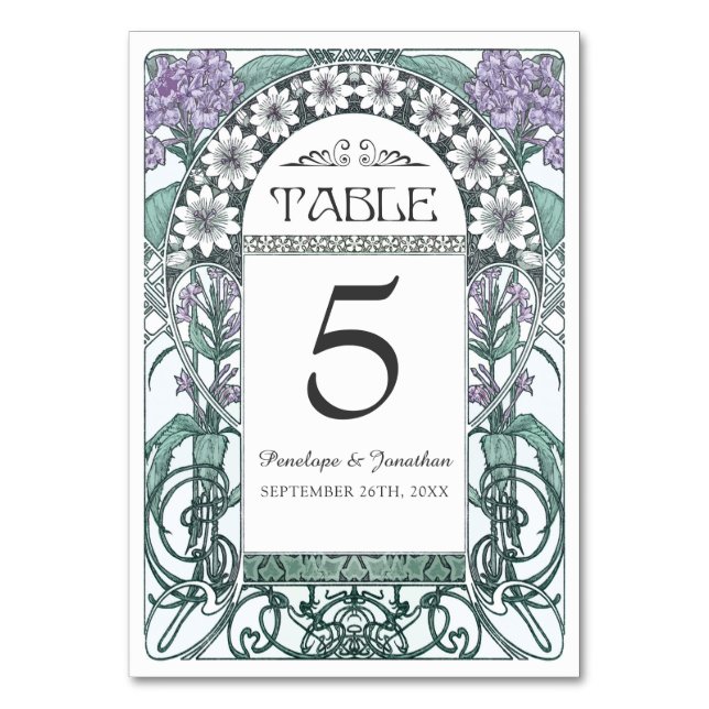 Tarjetas de mesa de Boda Art Nouveau (Set #6) (Anverso)