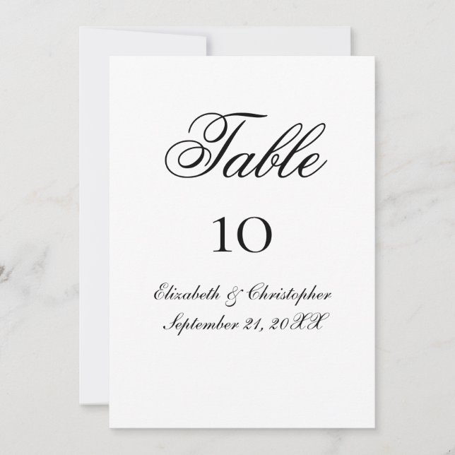 Tarjetas de mesa de boda con guión formal en blanc (Anverso)