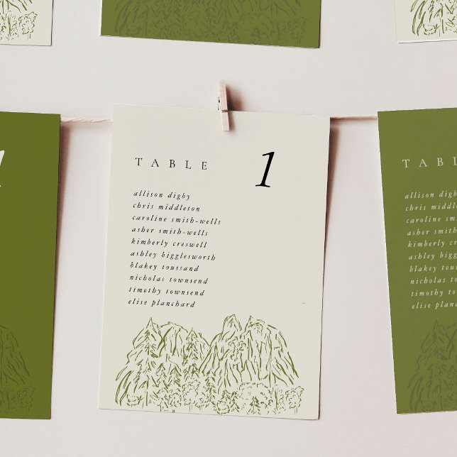 Tarjetas de mesa de boda de 5x7" del Parque Nacion (Yosemite National Park Mountain Range 5x7" Wedding Table Seating Chart Cards)
