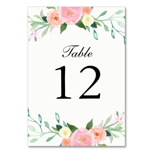 Tarjetas de mesa de Boda de acuarela de flores sil (Anverso)