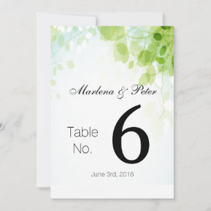 Tarjetas de mesa de boda de acuarela de hojas de p
