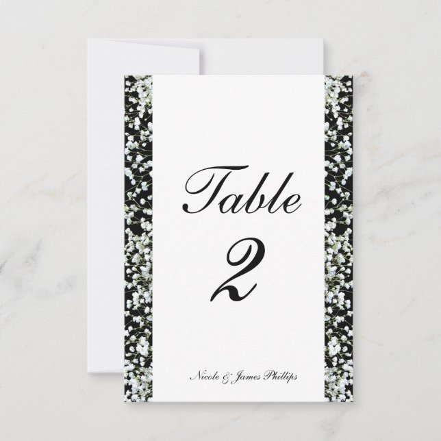 Tarjetas de mesa de boda de aliento de bebé en bla (Anverso)