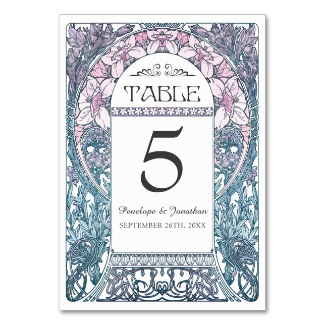 Tarjetas de mesa de Boda de Art Nouveau (Set #8) (Anverso)