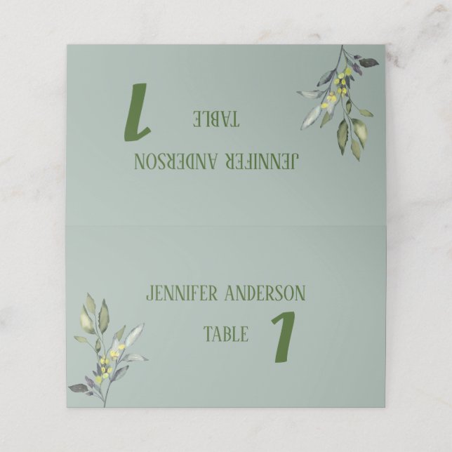 Tarjetas de mesa de Boda de bifurcación de oliva m (Exterior desplegado)