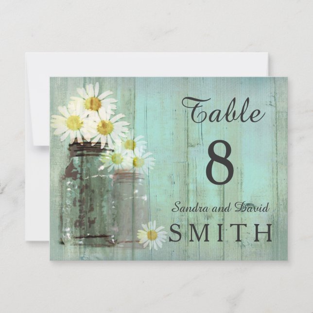 Tarjetas de mesa de boda de frasco de albañil rúst (Anverso)