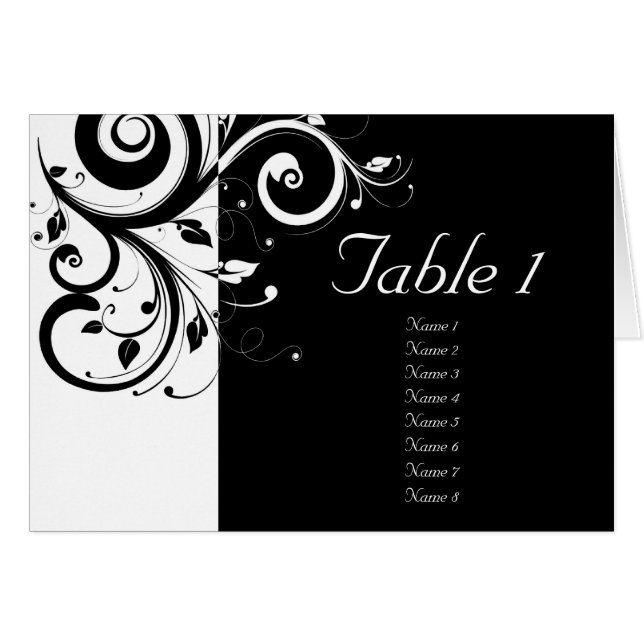 Tarjetas de mesa de Boda de giro negro + blanco in (Anverso (Horizontal))