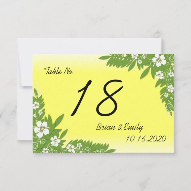 Tarjetas de mesa de boda de hibisco amarillo perso (Anverso)