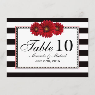 Tarjetas de mesa de boda de margaritas rojas y ray