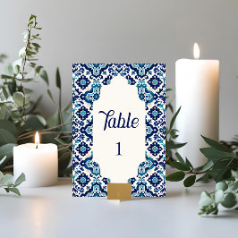 Tarjetas de mesa de Boda de mosaico azul mediterrá