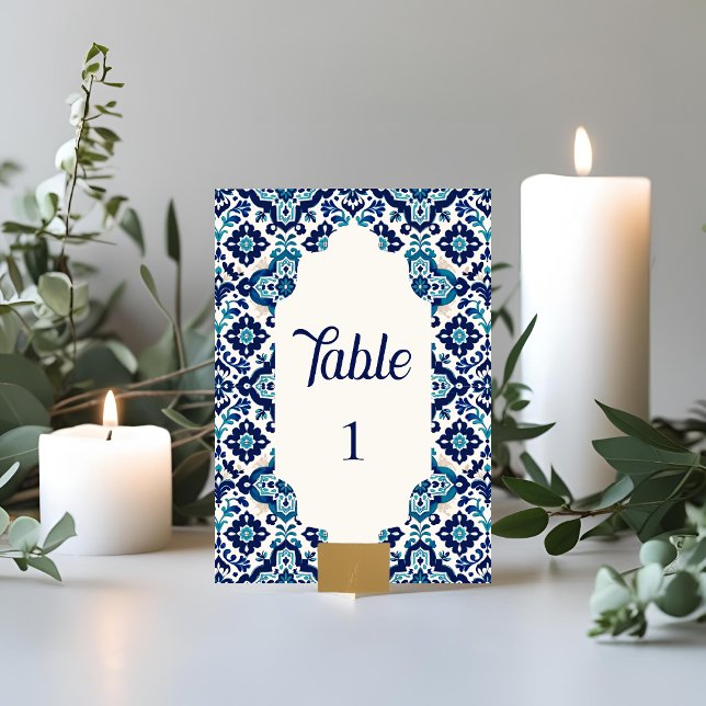 Tarjetas de mesa de Boda de mosaico azul mediterrá (Subido por el creador)