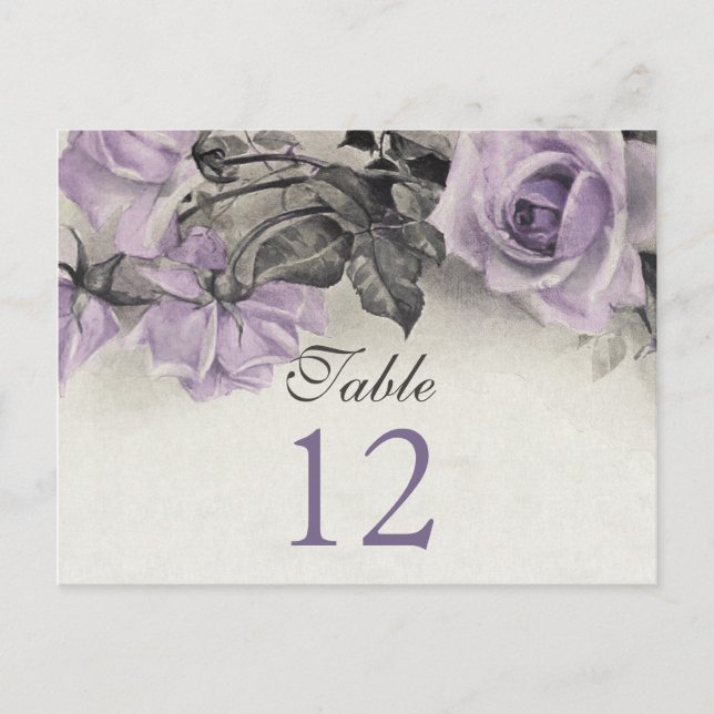 Tarjetas de mesa de Boda de Rosa púrpura de plata  (Anverso)