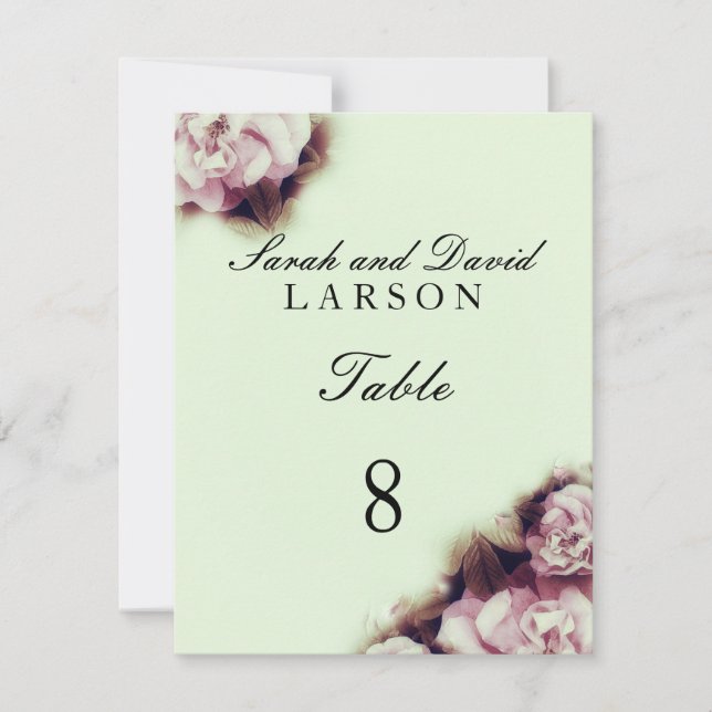 Tarjetas de mesa de boda de rosa vintage (Anverso)