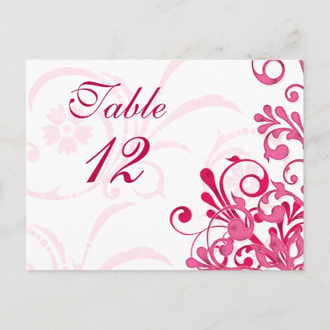 Tarjetas de mesa de Boda floral rosa y blanca (Anverso)