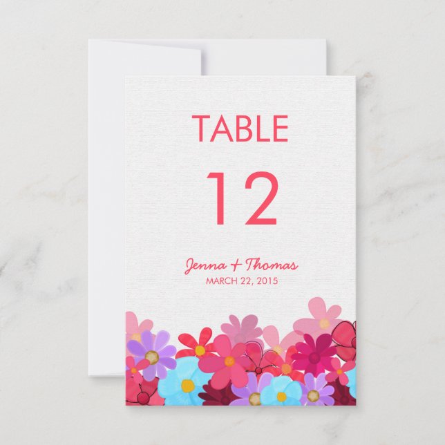 Tarjetas de mesa de boda florales brillantes y col (Anverso)