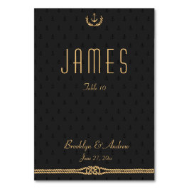 Tarjetas de mesa de Boda náutico negro y dorado