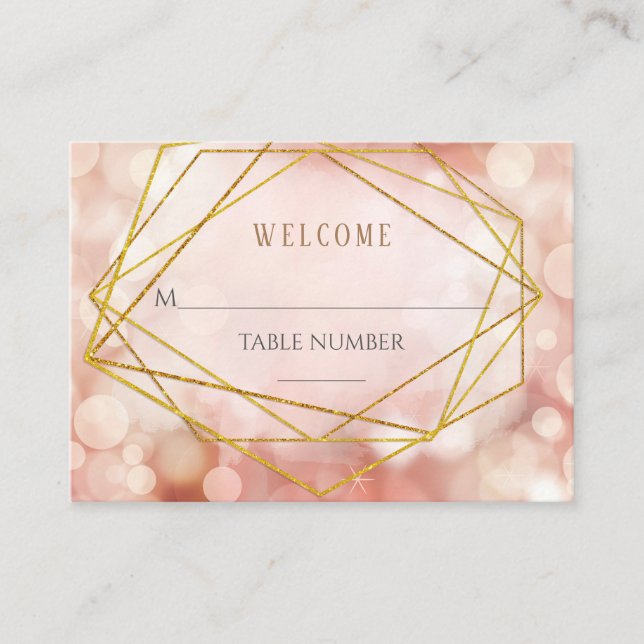 Tarjetas de mesa de Boda rosado geométrico Boket (Anverso)