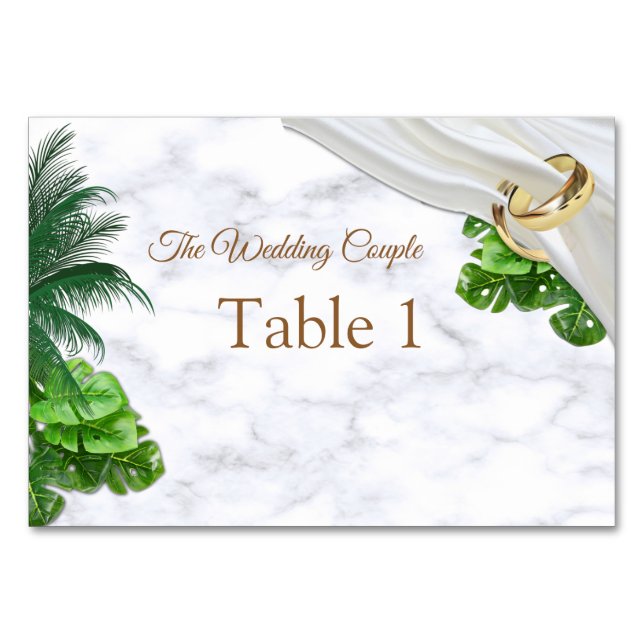 Tarjetas de mesa de boda tropical romántica (Anverso)