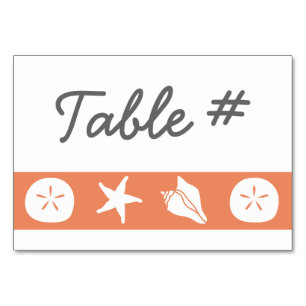 Tarjetas de mesa de conchas de verano en coral